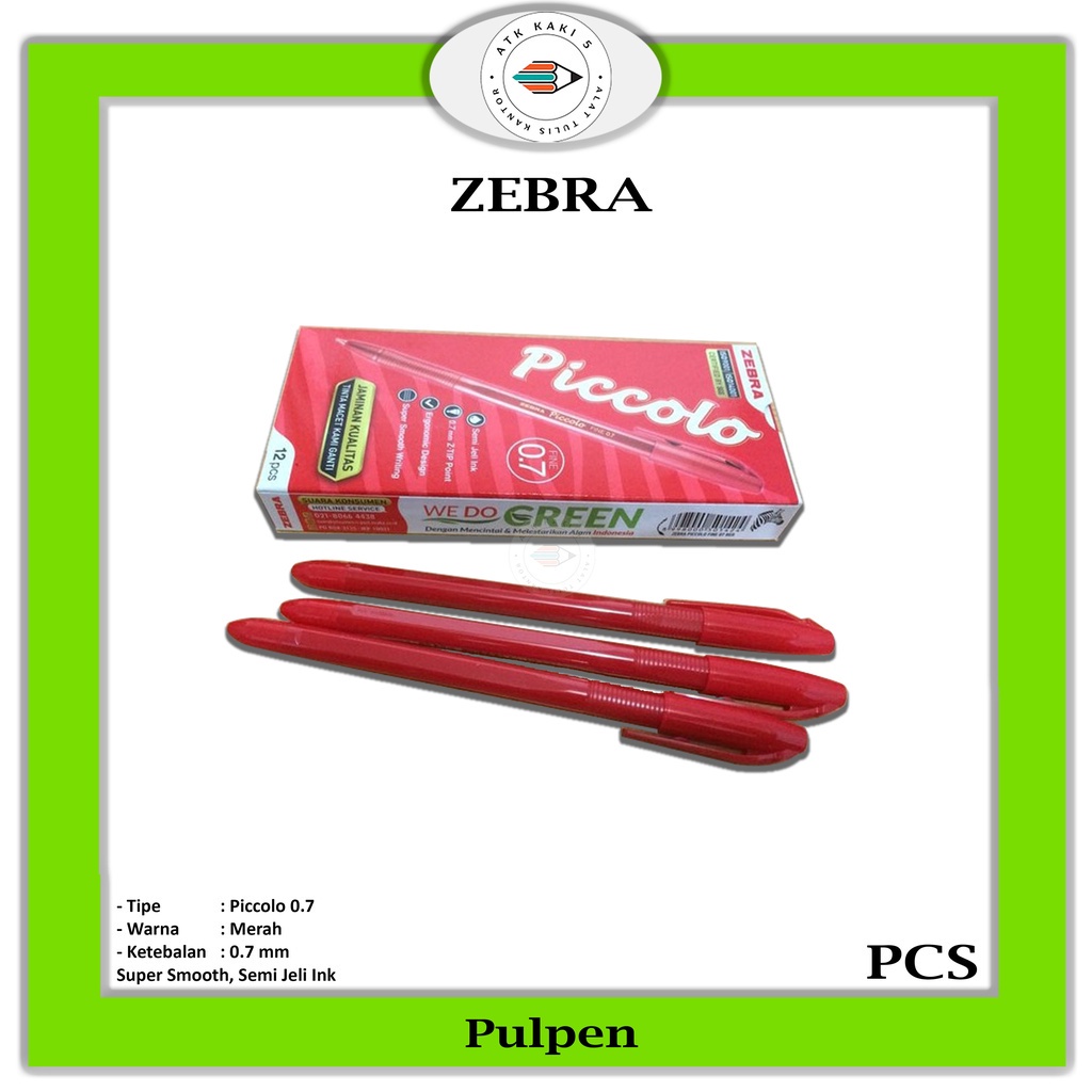 

ZEBRA - Piccolo Pena, Pulpen, Ballpoint 0.7 Merah - Pcs