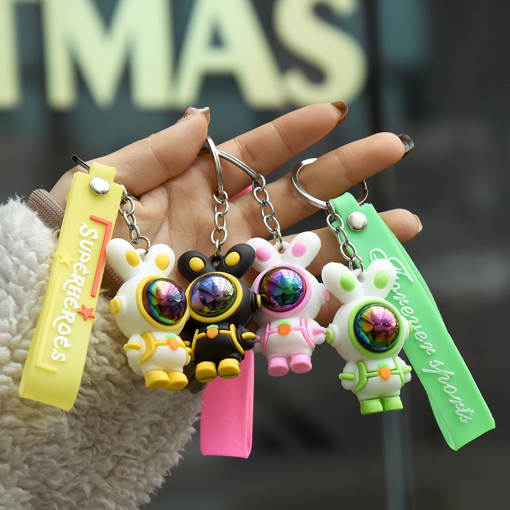 Colorful Spaceman Rabbit Keychain Karet Lembut Indah Luar Angkasa Kelinci Gantungan Kunci Pasangan Kunci Cincin Kreatif DIY Kelinci Astronot Keychain Lucu Mobil Ransel Tas Gantungan Kunci Liontin