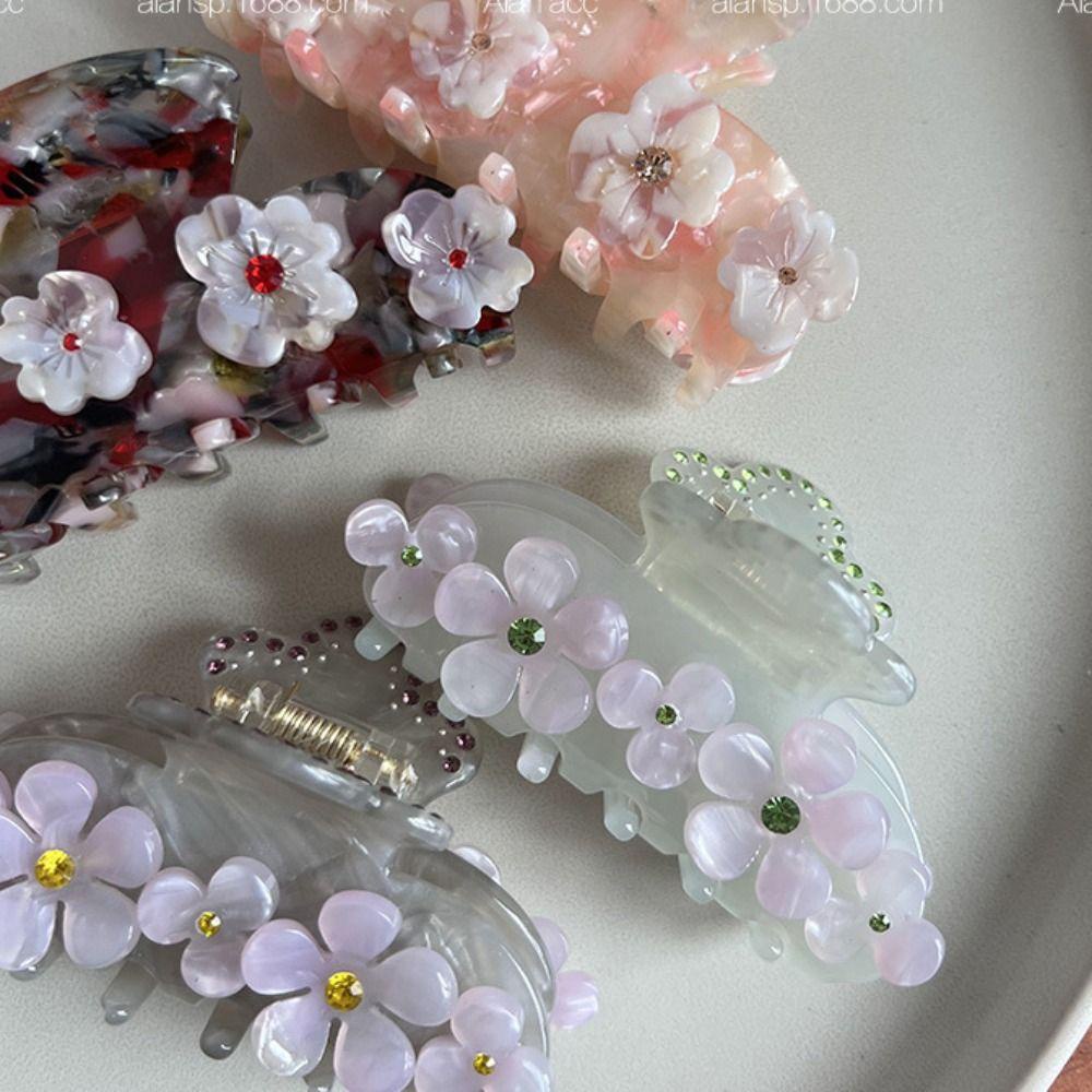 Mxbeauty Klip Kepiting Rambut Besar Retro Asam Asetat Bunga Hair Claw Elegan Korea Aksesoris Rambut Hiasan Kepala Gadis