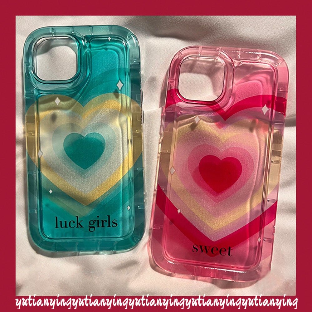 IPHONE Case Kompatibel Untuk Iphone11 13 14 12 Pro MAX 14 Pro Max7 8 6 6S Plus XR X XS MAX Ins Gradien Cinta Manis Hati Silicon TPU Permen Lembut Shockproof Airbag Back Phone Cover