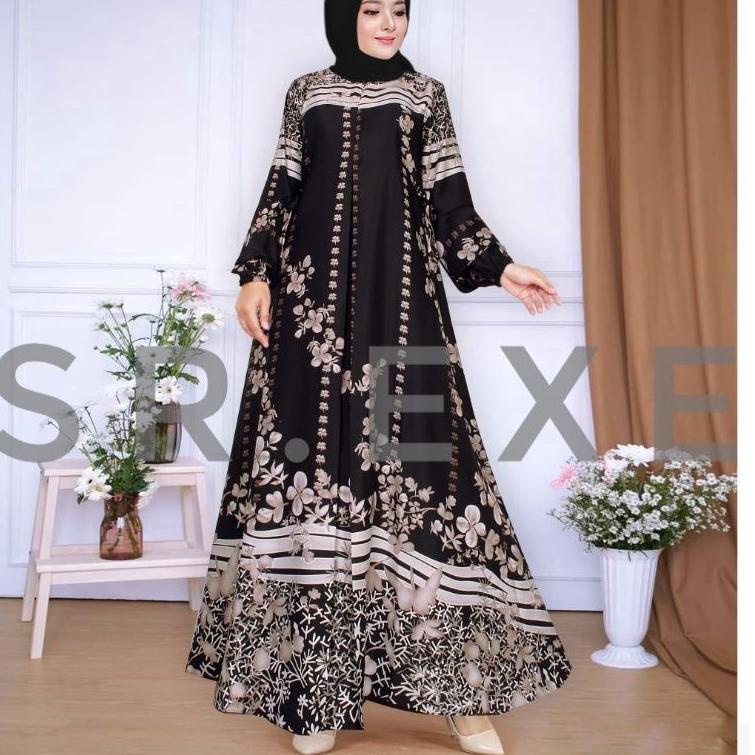 PALING DICARI Gamis Maxmara Ukuran M / L / XL / XXL / XXXL Motif Bunga Bunga Premium Kuning Terbaru 