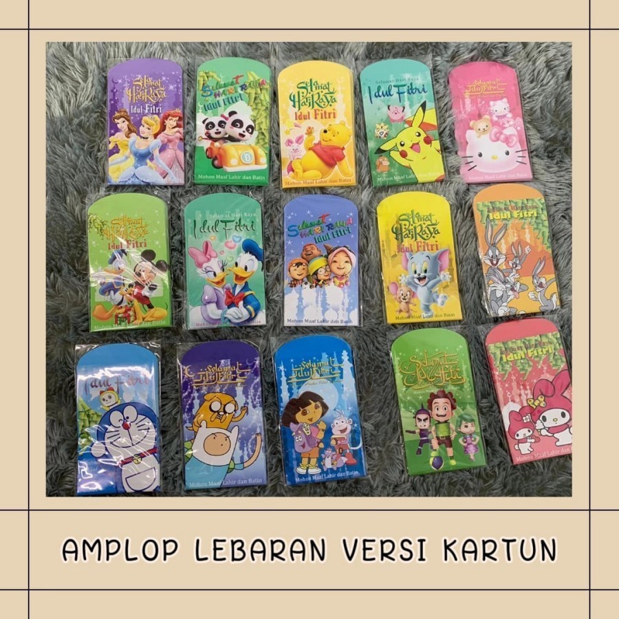 

termurah amplop lebaran idulfitri motif lucu karakter harga per 1pack=isi 10pcs