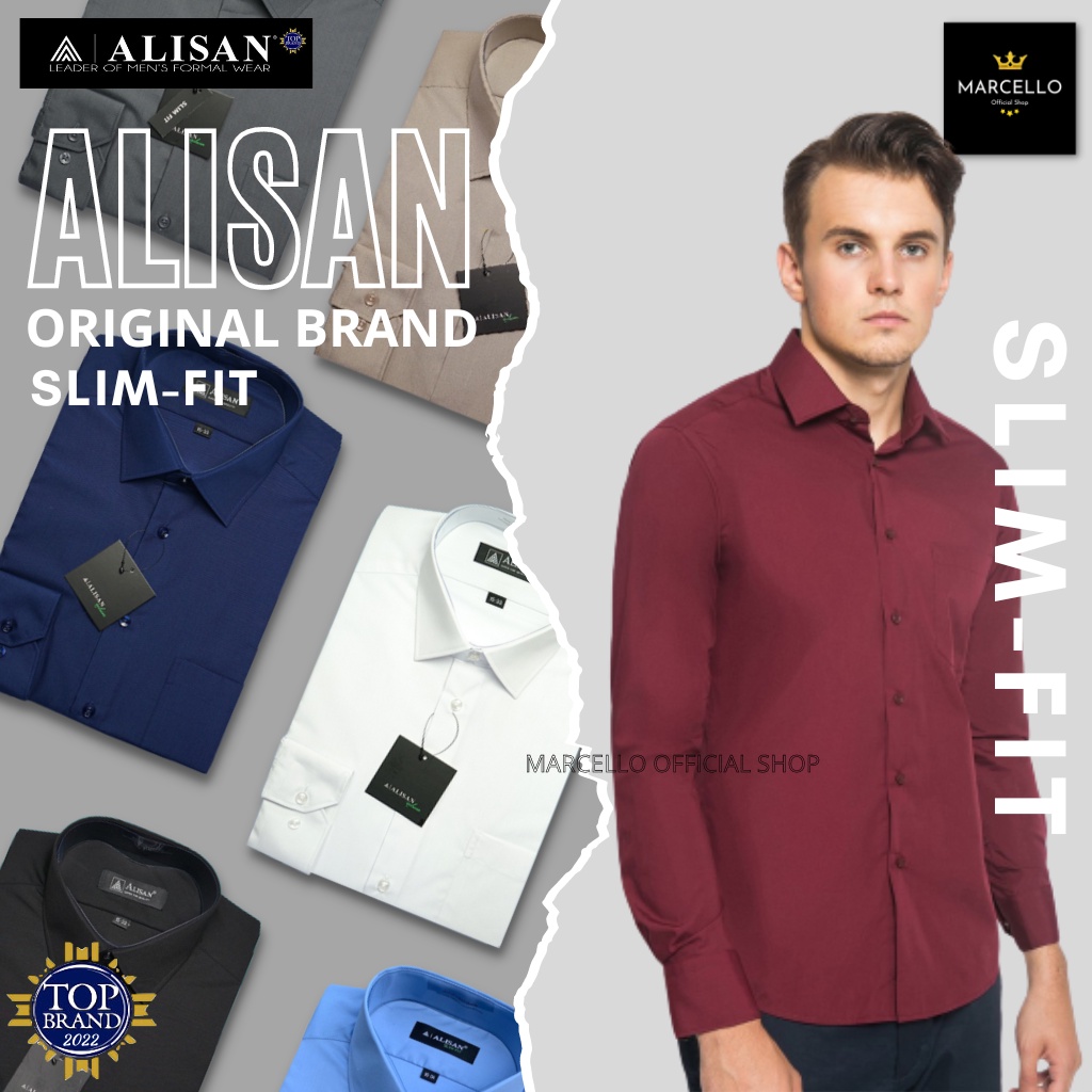 Alisan Lengan Panjang SLIMFIT Polos Kemeja Alisan Pria Formal Original Size XS - XL
