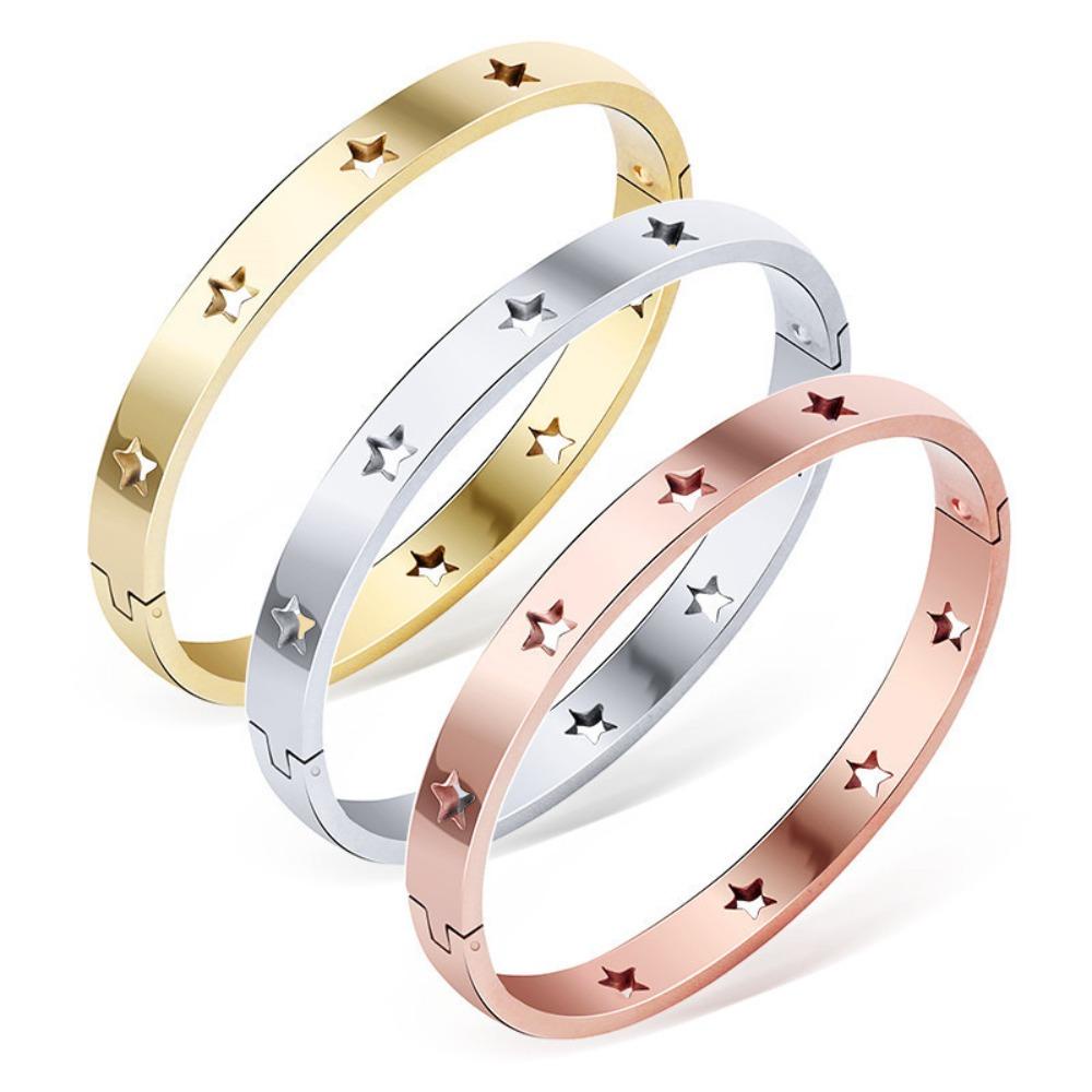 Mxbeauty Wanita Bangle Rose Gold Vintage Stainless Steel Berongga Keluar Indah Gesper Fashion Perhiasan