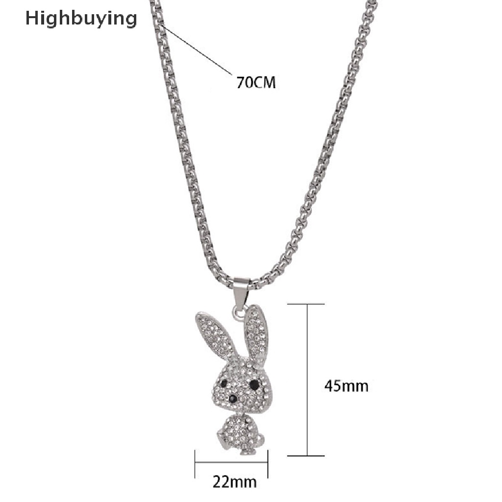 Hbid Fashion Punk Kristal Berlian Imitasi Choker Kalung Kelinci Bunny Liontin Stainless Steel Rantai Kalung Panjang Hip Hop Pesta Perhiasan Aksesoris Glory