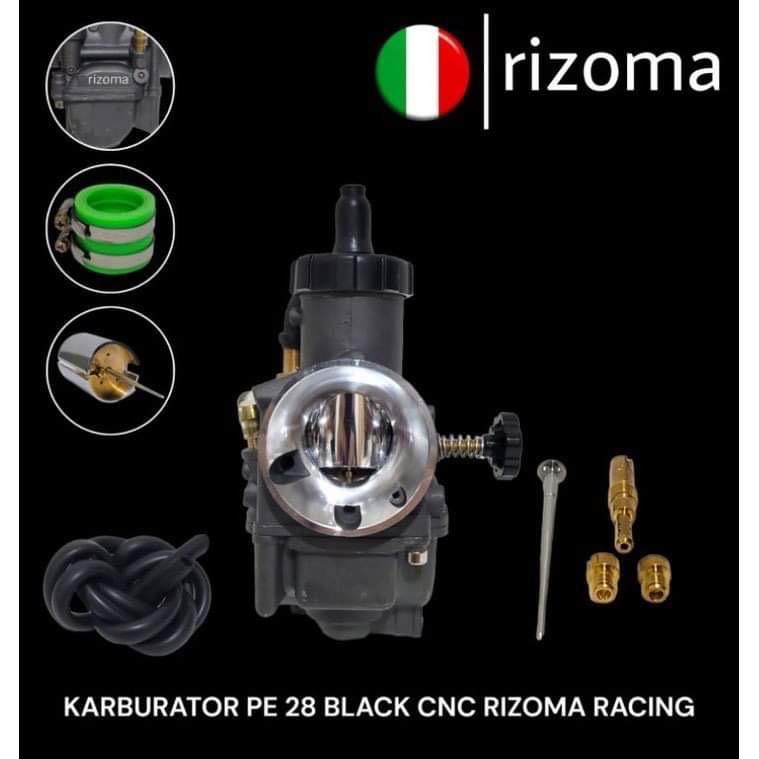 (BISA COD) Karburator RIZOMA Original PE 24 | PE 26 | PE 28 mm, Settingan Enteng Dan Langsam Karbu Racing (Bonus Pilot Jet, Main Jet, Jarum)