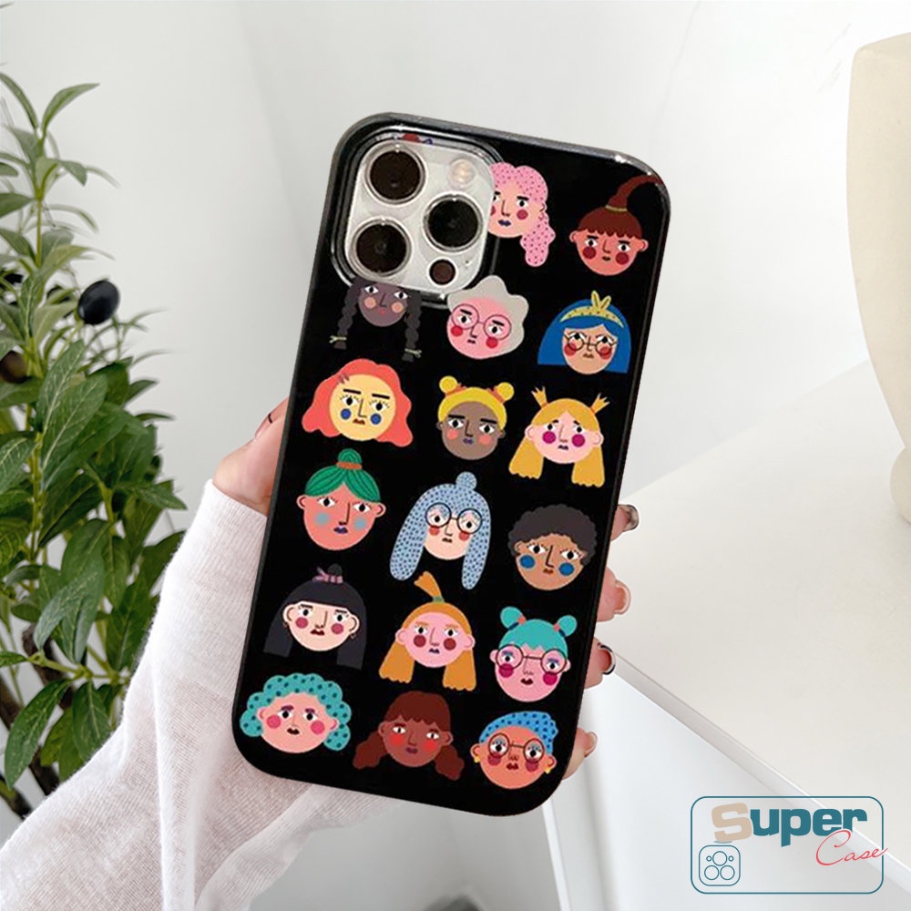 Ins Fashion Creative Case Kompatibel Untuk IPhone 7Plus 8Plus XR 14 11 13 12 Pro Max 7 8 14 Plus X XS Max SE 2020 Kartun Avatar Lucu Glossy Halus Lembut TPU Hitam Cover