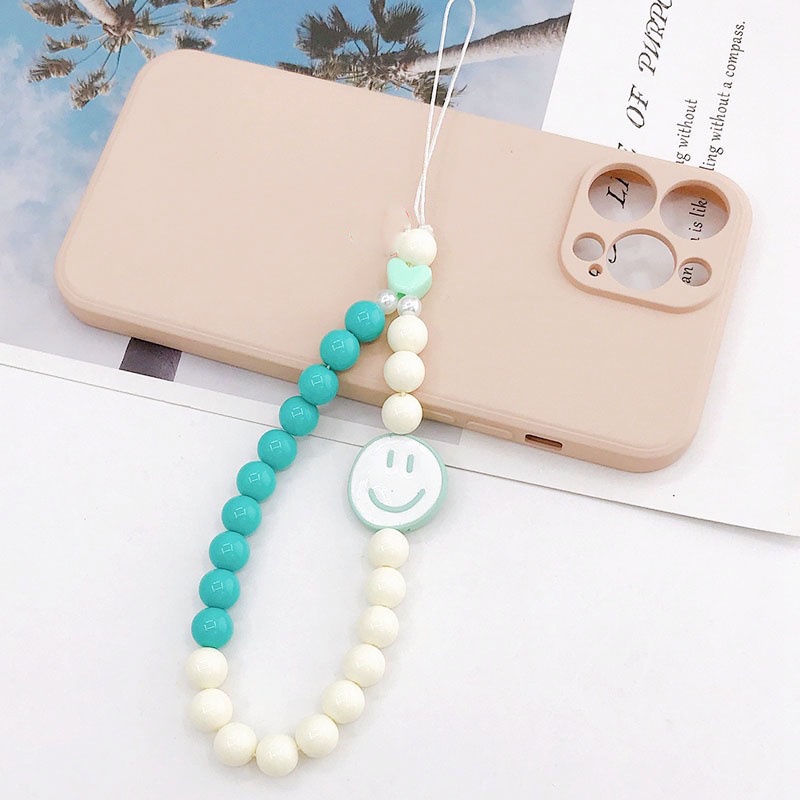 Smile Face 8warna Kontras Rantai Manik-Manik Akrilik Bulat Universal Tali Anti Hilang Untuk iPhone Android OPPO VIVO Huawei Xiaomi Redmi Samsung