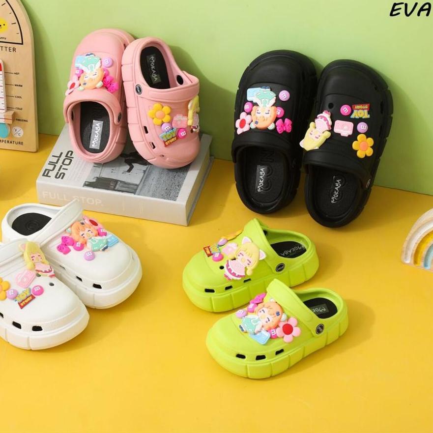 ℮ Sandal Crocs Let Bakpao Kodok Anak Cewek Baim Fuji Mainan Jibbitz Minmie Toy Story Platform Tebal 