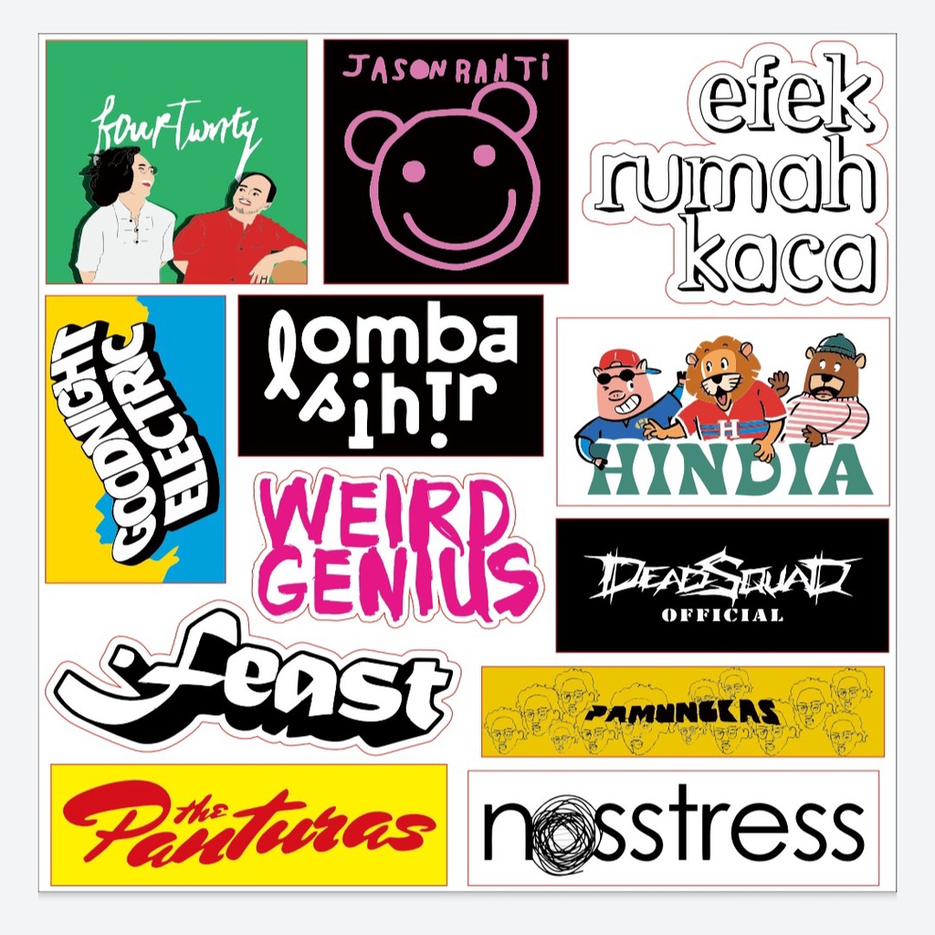 

Sticker Pack Band Indie Efek Rumah Kaca Hindia Fourtwenty Jason Ranti
