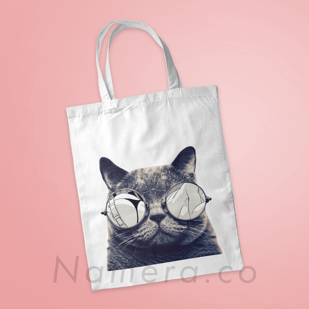 Tote Bag Resleting Fashion Tas Totebag Wanita Cats Cute Kucing anime