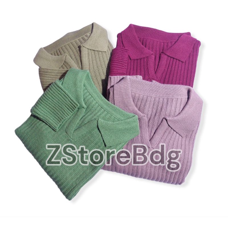 POLO KNIT WANITA - ATASAN RAJUT KRAH KROP TOP -ATASAN RAJUT KARDIGAN