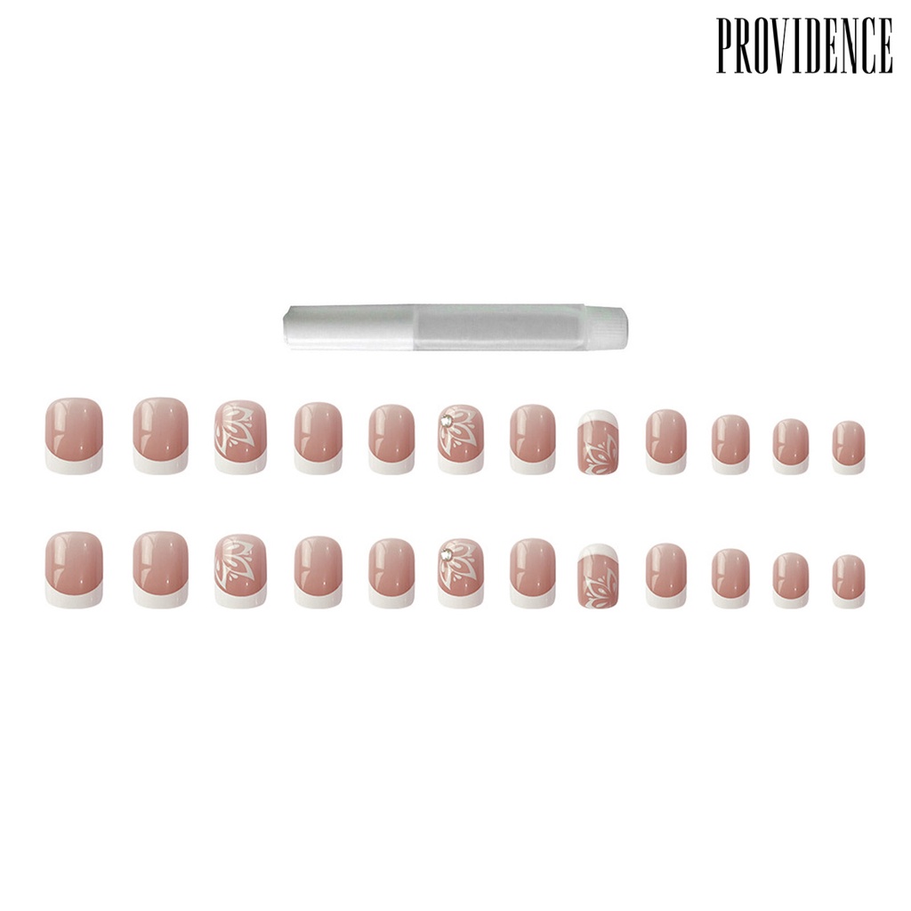 Providence 1set Kuku Palsu Tidak Berbahaya Penuh Penutup Gloss DIY Gaya Perancis Putik Warna Kulit Ekstensi Kuku Tips Pendek Pasokan Salon Kuku