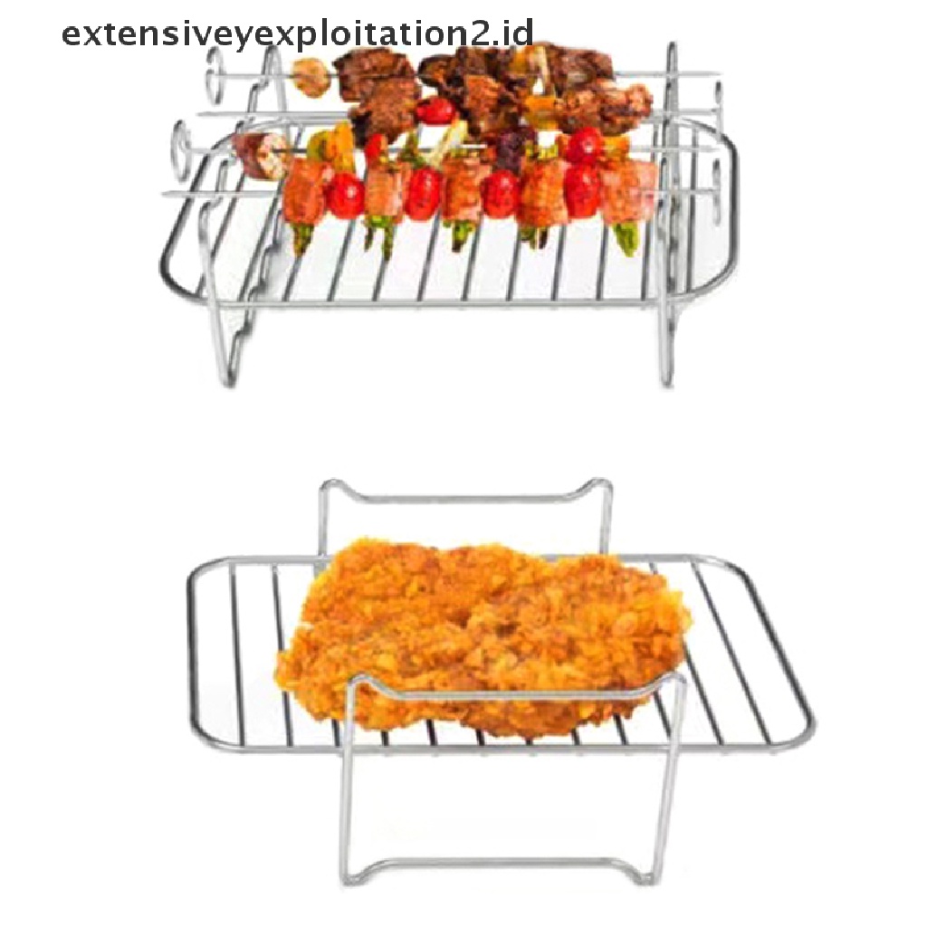 {NEW} 1pc Air Fryer Persegi Panjang Stainless Steel Double-Layer Grill Dehydrator Rack.