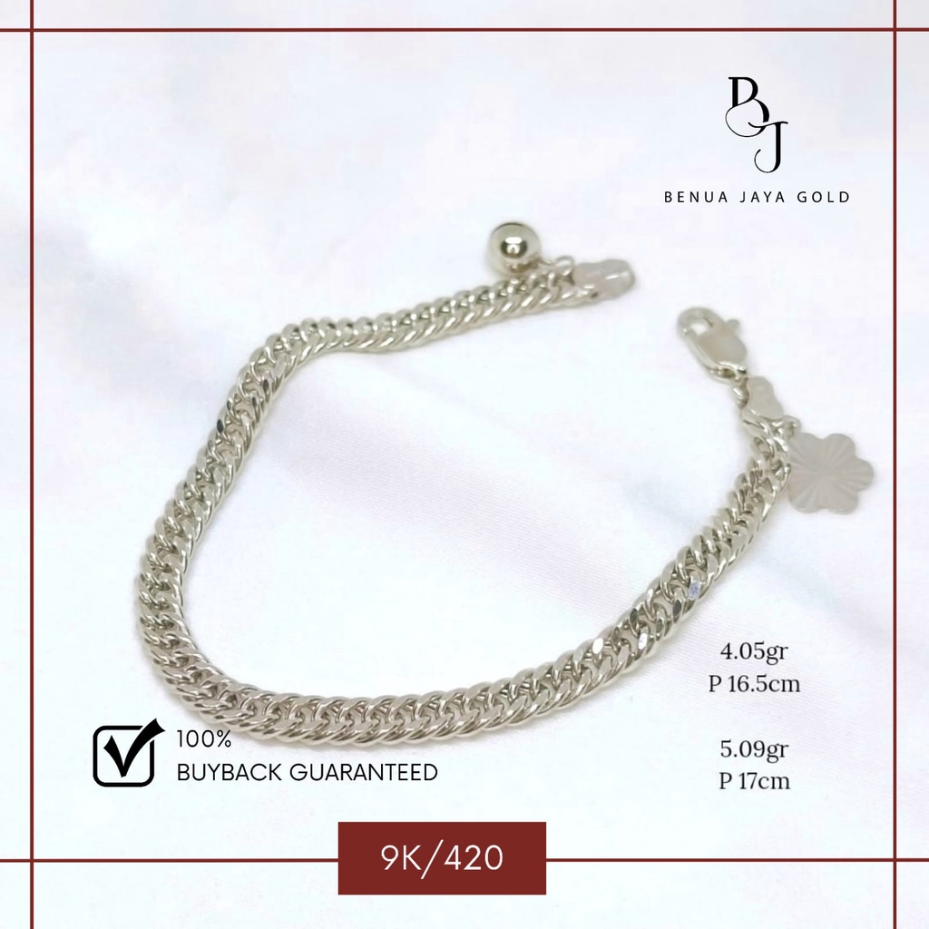 Gelang Rantai Stang Susun Sirih Emas Putih 9K/420