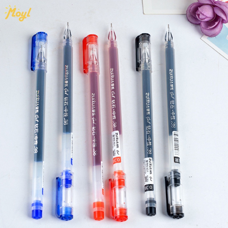 6pcs 0.38mm Ujung Jarum Kapasitas Besar Gel Pen Mahasiswa Hitam/Merah/Biru Tinta Berlian Nib Pen