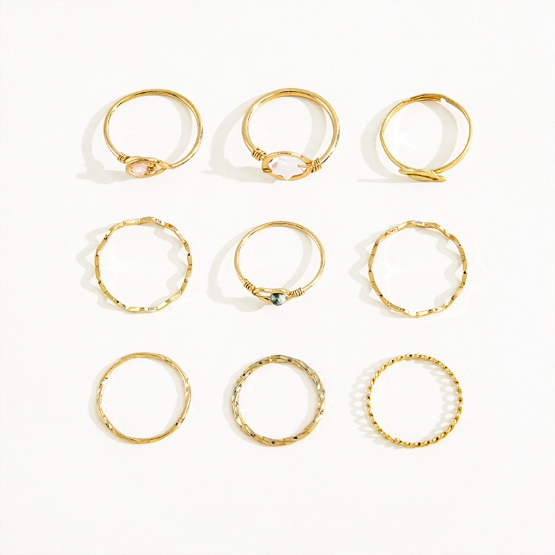 Desain Rasa Yang Canggih Sederhana Set Cincin Melubangi-out Cinta Bintang Berujung Lima Geometris Cincin 9-piece Set