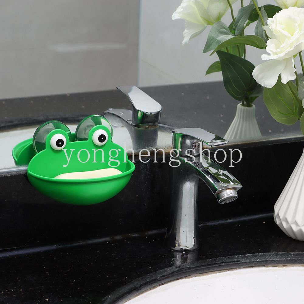 Kreatif Kartun Lucu Berbentuk Kodok Tempat Sabun Dengan Suction Cup Spons Sabun Drain Rak Sabun Piring Tray Kotak Penyimpanan Kamar Mandi Organizer