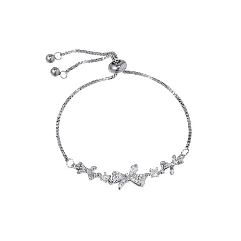 YEEZII Gelang Bow Zircon Sweet Simple Silver Bangles Untuk Perhiasan Aksesoris Wanita