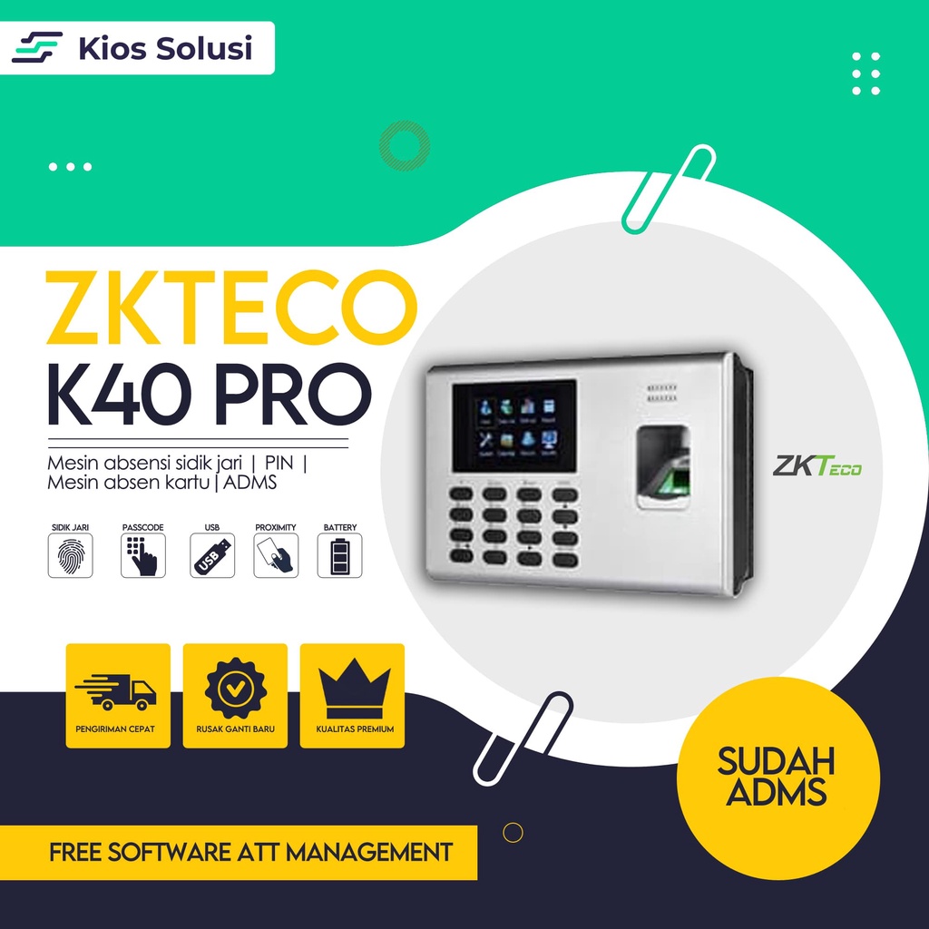 Mesin Absensi dan Akses Kontrol ZKTECO K40 PRO | Mesin Absen Sidik Jari | PIN | Kartu RFID Proxi 125 Khz | Battery