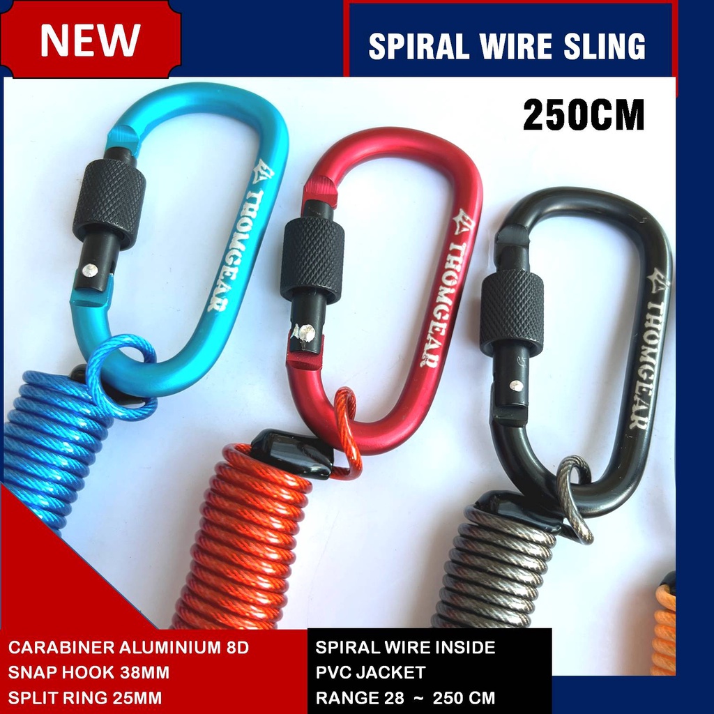 Tali Pengaman Carabiner Gantungan Kunci Spiral Lanyard 250 cm Besar dan Kecil Custom Untuk Kunci Ratchet Pistol Kontak Motor Mobil Elastis Bahan Kawat Sling Lanyard 05