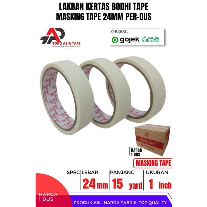 

MASKING TAPE / LAKBAN KERTAS 24MM X 15YARD BODHI TAPE 1 DUS GOJEK/GRAB