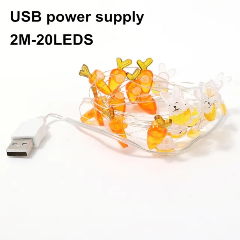 Fleksibel DIY Tembaga String Lampu Kelinci Wortel Bercahaya Lampu Paskah Ulang Tahun Rumah Pesta Dekorasi10 /20 Led Bunny Light String USB Charging Lighting Decor Props