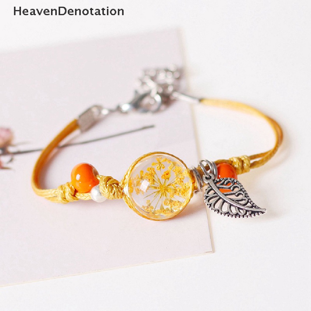 [HeavenDenotation] Manik-manik Keramik Lucu Multilayer Gelang Spesimen Botani Alami Gelang Untuk Wanita Gadis Gelang Perhiasan Braided Adjustable Bracelet HDV