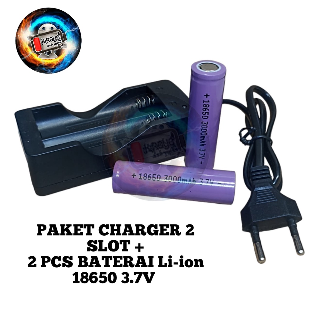 Paket Charger 4.2V-1000mA + 2 PCS BateraiLithium 18650 Li-ION 3.7V - 3000mAh UNGU