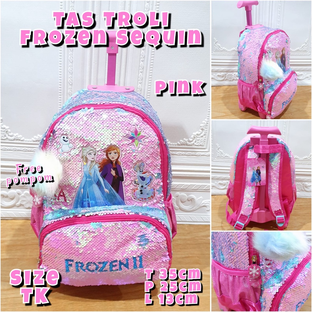 Tas Sekolah Troli Anak SD dan TK Tas Trolley Dorong Anak Sekolah Motif Sequin LOL dan Unicorn Tas Koper Anak Perempuan