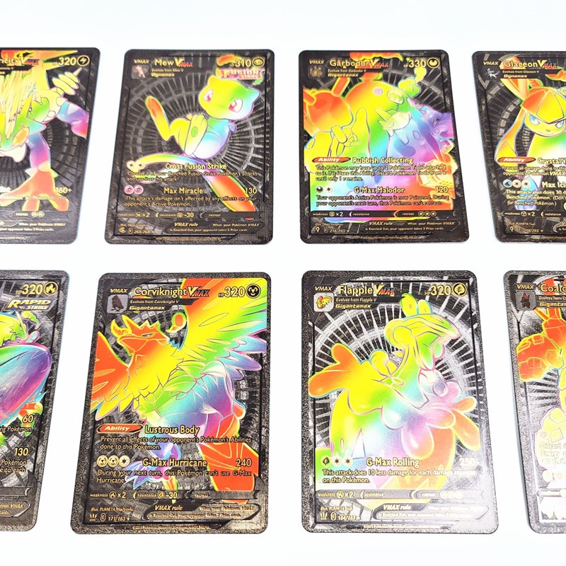 55pcs/box Kartu Rainbow Pokemon Gold Vmax GX EX Silver Hitam Flash Card English Battle Trainer Booster Game Cards