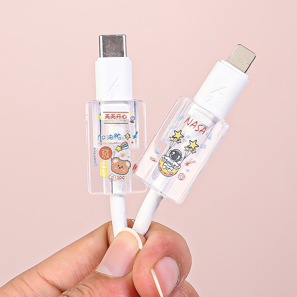 [Harga Grosir] Kartun Lucu Pelindung Kabel Charger Baru Transparan Penutup Kabel Bening Charger Cord Protector Cover Data Cable Protector Case Untuk iPhone Charging Cable Wire