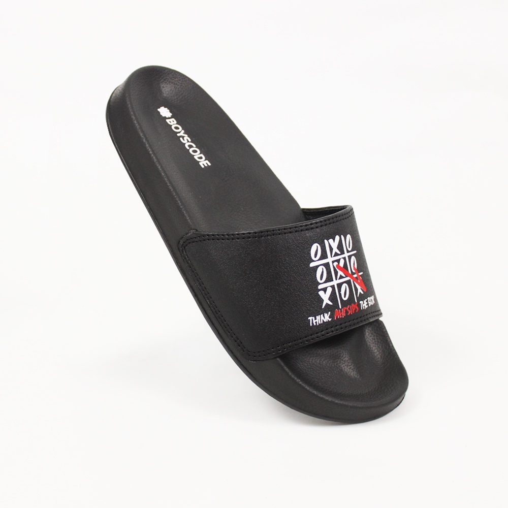 Sendal Selop BOYSCODE Game XOX Hitam Pria Wanita / Sandal Slide Cowok / Sandal Slip On / Sandal Dist