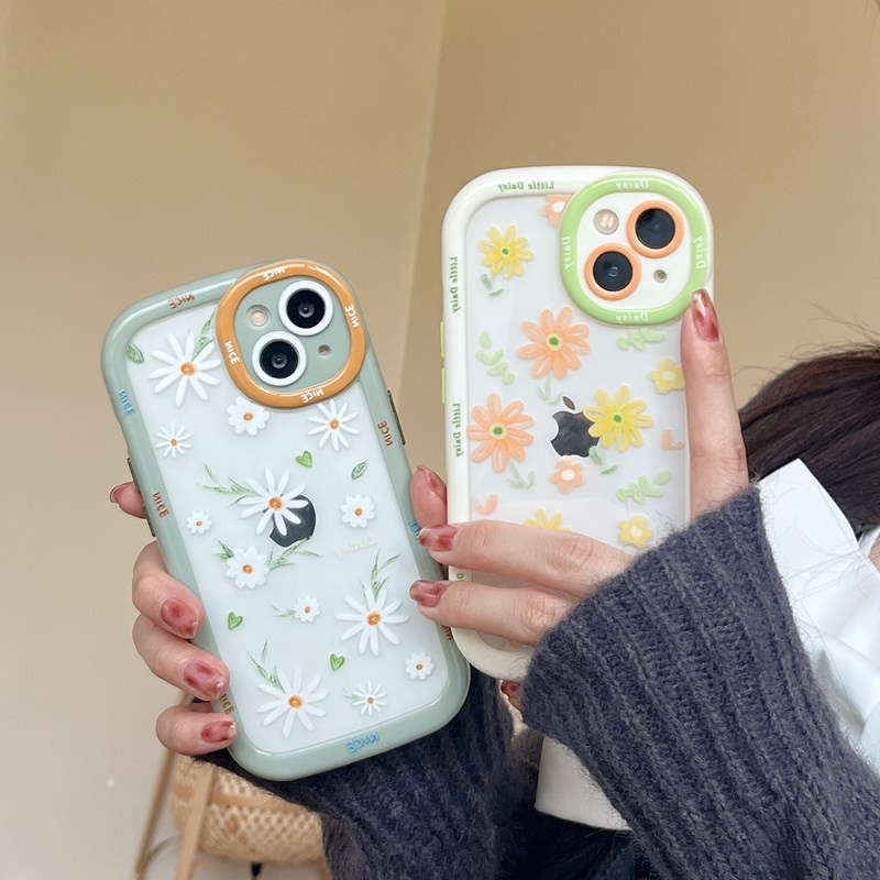 Fashion Little White Daisy Soft Case HP iP iPhone 11 12 13 14 Pro Max Baru Puff Casing Apple