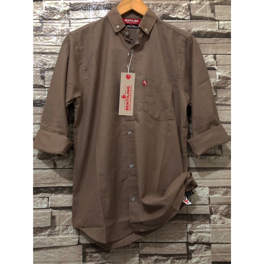 Terwuwu kemeja panjang pria cowok gatlemen cowok biru navy dongker polos formal kantor Real pick-Khaki