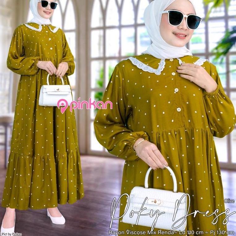 [ART. 8349] Poky Midi Dress Jumbo Ld 120 Terbaru Dan Kekinian Gamis Rayon Motif Polkadot Fashion Wan