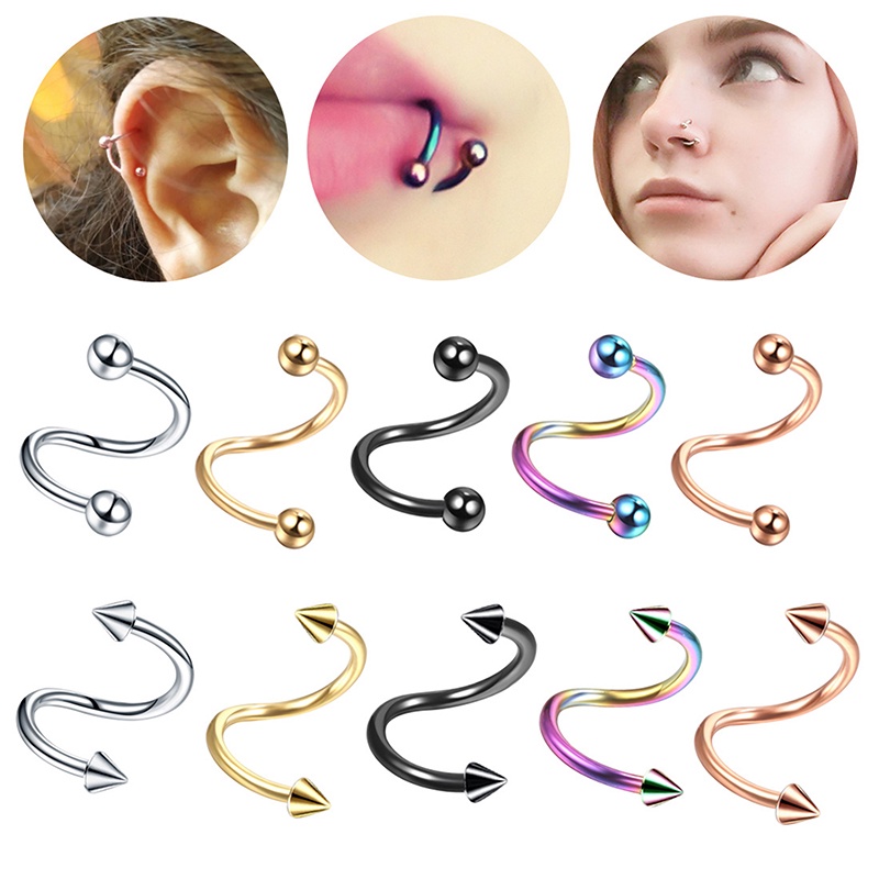 [AYBx] Baju Kaos Distro Pria Wanita Lengan Pendek S-shaped Nose Hoop Ring Stainless Steel Buatan Bibir Telinga Hidung Septum Cincin Tindik Klip Alis