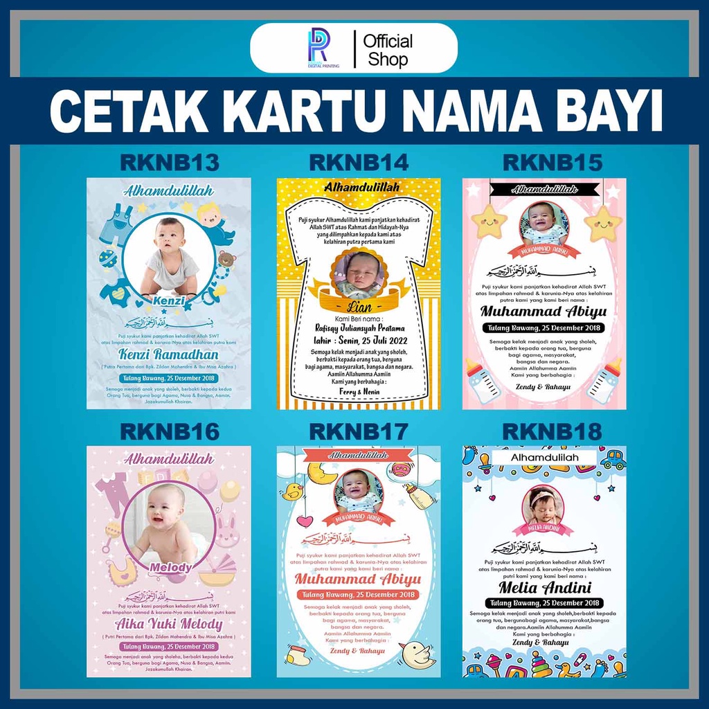 Kartu Kelahiran Anak / Kartu Bayi / Kartu Kelahiran Anak / Kartu Nama Anak RRKNB13