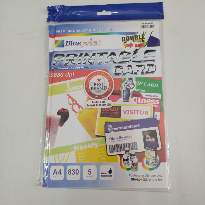 

[[JNT COD]] PRINTABLE CARD, Pvc Card Blue Print A4 (210x297mm) 830um isi 5 sheet
