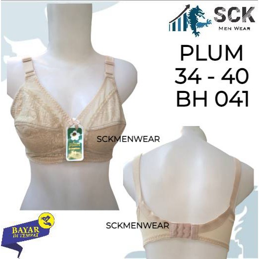 BH PLUM 041 Size 34-42 Warna Cream Hitam Brokat / BH Busa Tipis Tanpa Kawat / Pakaian Dalam Wanita - sckmenwear GROSIR