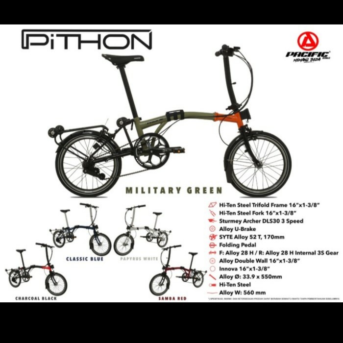Sepeda Lipat Pacific Trifold Pihton New 16 Inch #Original