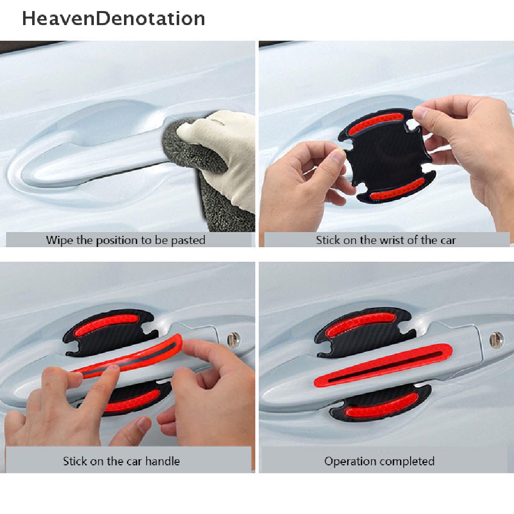 [HeavenDenotation] 4pcs Serat Karbon Penahan Gagang Pintu Mobil Anti Gores Stiker Selotip Reflektif Mobil Strip Perlindungan Gagang Pintu Film Pelindung Aksesoris Mobil HDV