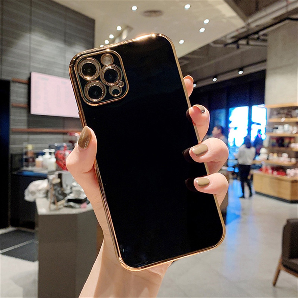 IPHONE Sarung Galvanis Lapis Emas Mewah Dan Modis Untuk Iphone14 13 12 11 Pro Max X XS Max XR 78 Plus Solid inlay Lens Protection Shell