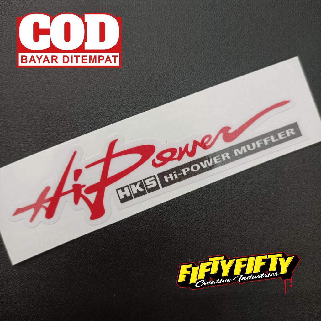 Stiker Print Cut HI POWER MUFFLER Stiker Printing Laminasi Glossy Stiker Motor Mobil Helm Sudah Membentuk Pola Desain