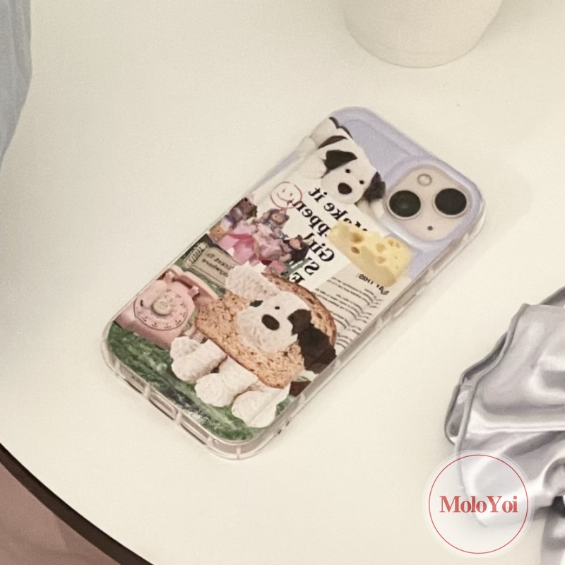 IPHONE Kreatif Case Kompatibel Untuk Iphone11 13 12 Pro Max 7Plus 8Plus 14 6 6s Plus Xr X Xs Max SE 2020 Lucu Kartun Klip Art Anjing Shockproof Airbag Lembut TPU Transparan Phone Cover