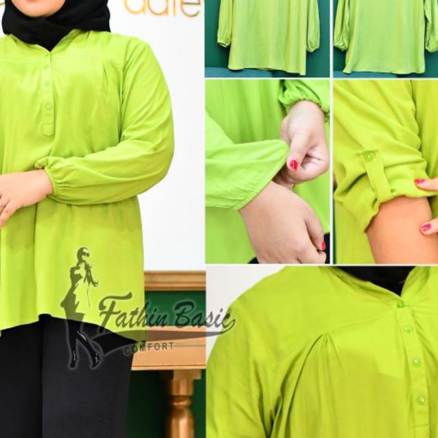 ❆ Blus Polos Ijo Muda - Blouse Polos Rayon - Lime- Lime green - ijo stabilo - Baju Adem - Fathin Bas