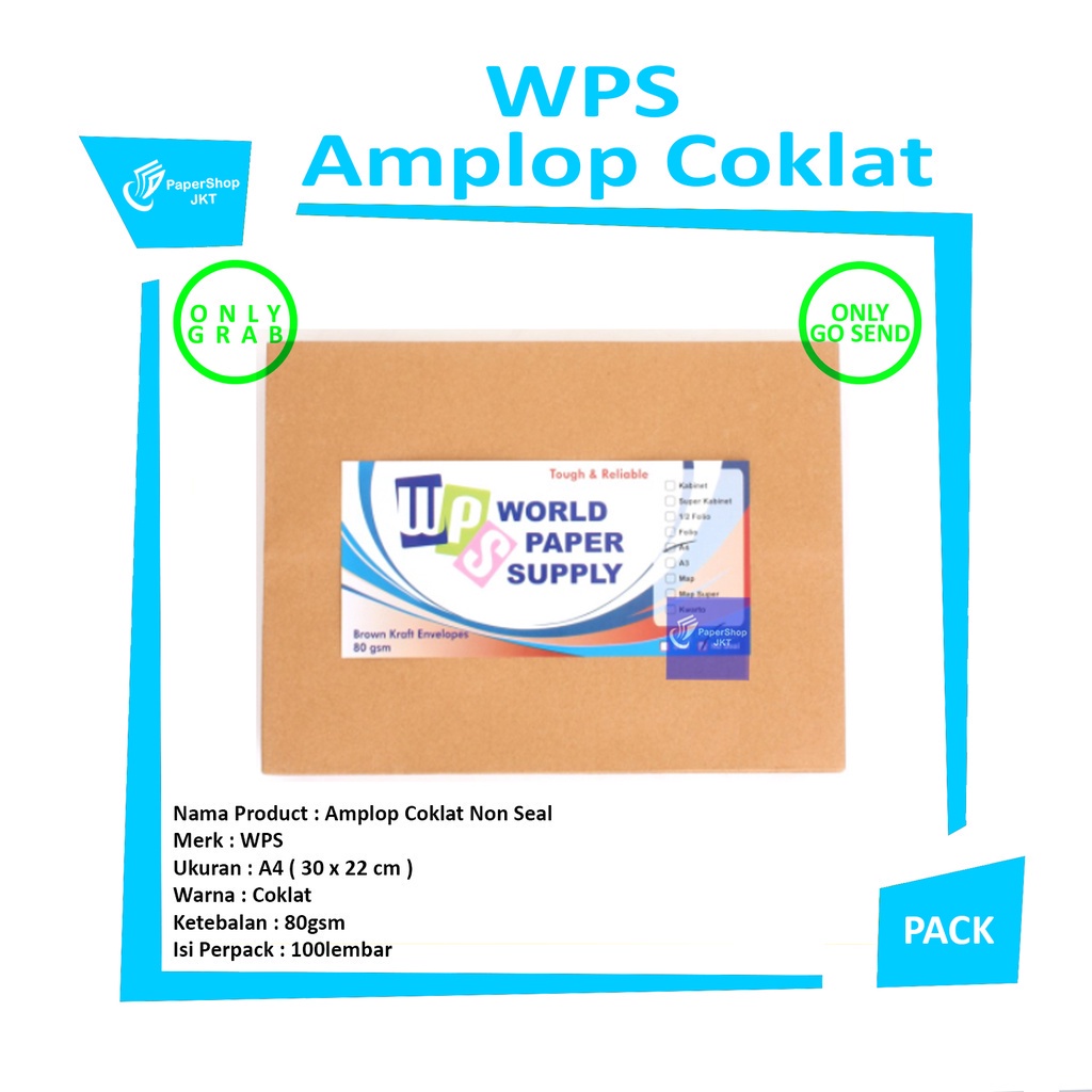 

WPS - Amplop Coklat Ukuran A4 Non Seal ( 30 x 22 cm ) - Pack