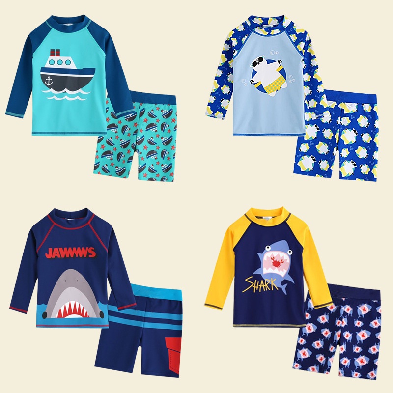 Pakaian Renang Anak Anak Baju Renang  Celana Renang Split Lengan Panjang Perlindungan Matahari Cepat