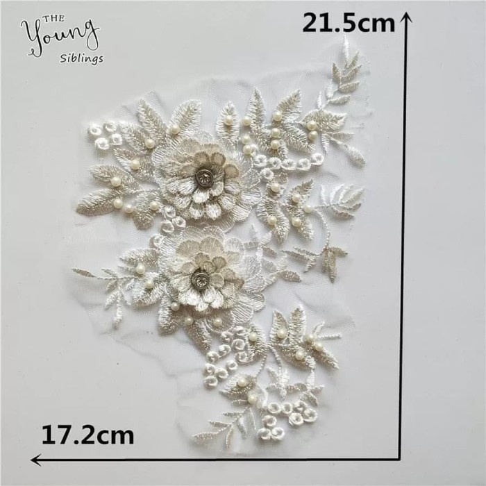 lace bordir bunga 3d BB03/bordir bunga 3d/bordir tempel - Putih
