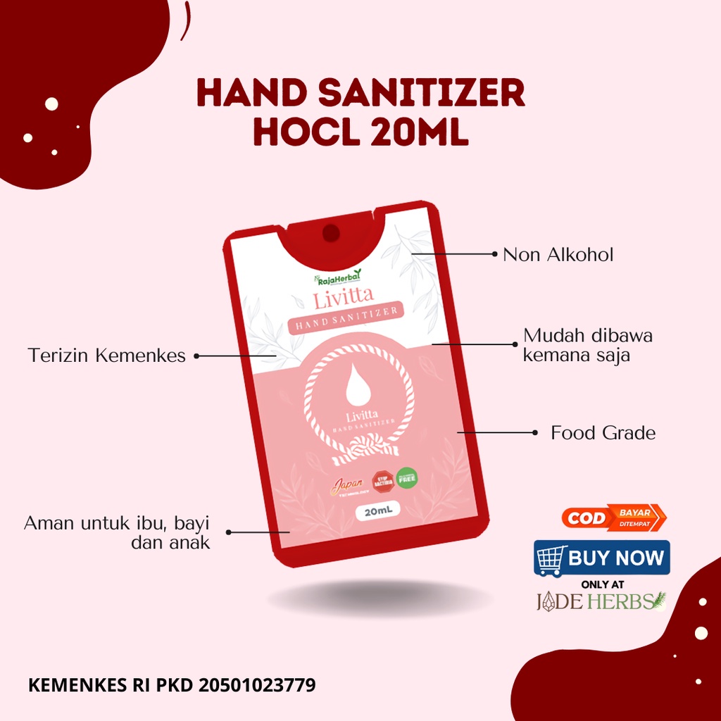 Pouch Hand Sanitizer Food Grade Hand Sanitizer Non Alkohol (HOCL) 20ml Livitta Hand Sanitizer Pocket